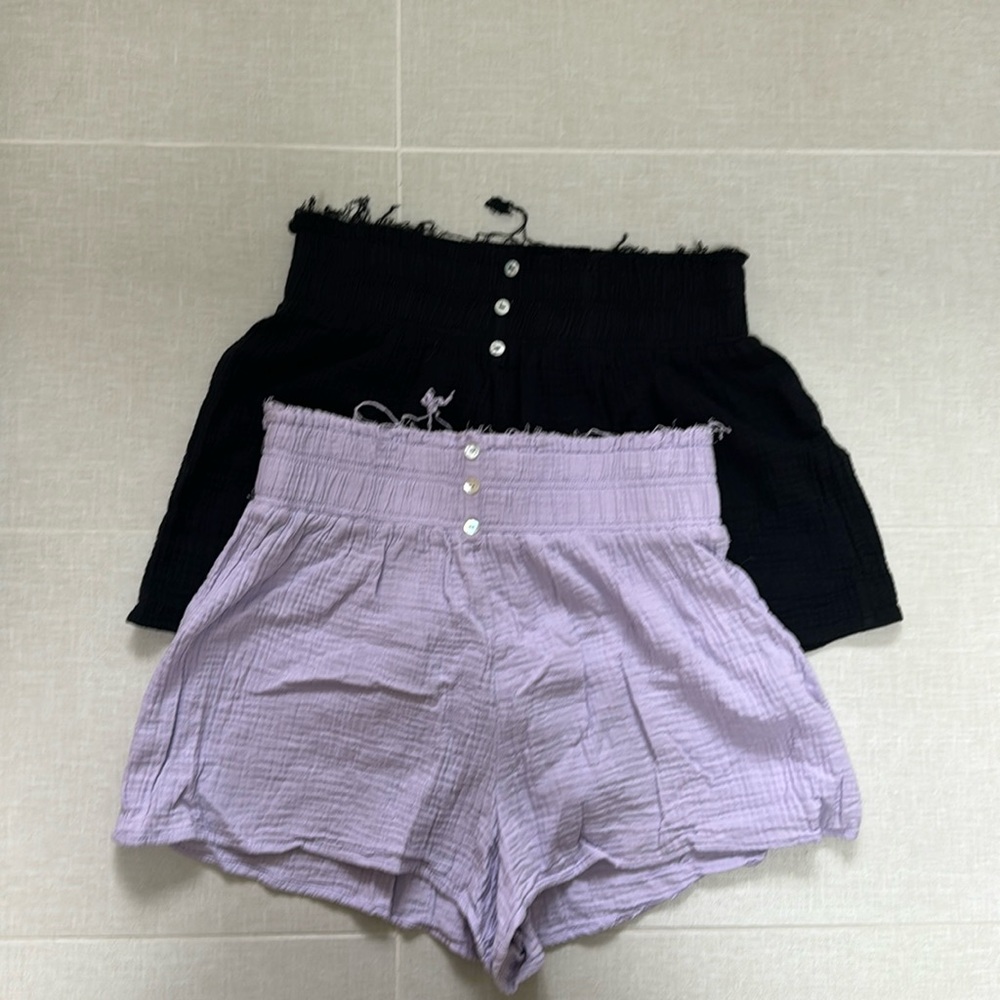 Everyday Happiness Lavender & Black Cotton Gauze Shorts Bundle